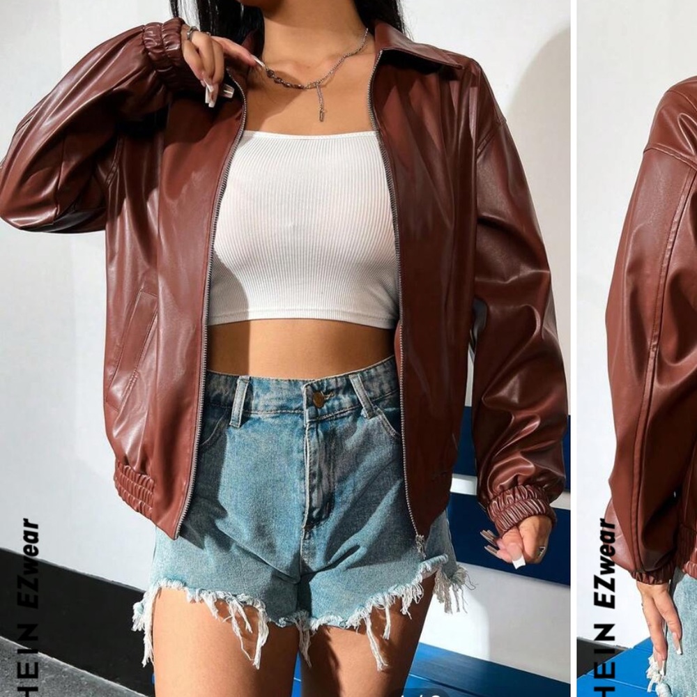 Faux leather bomber jacket